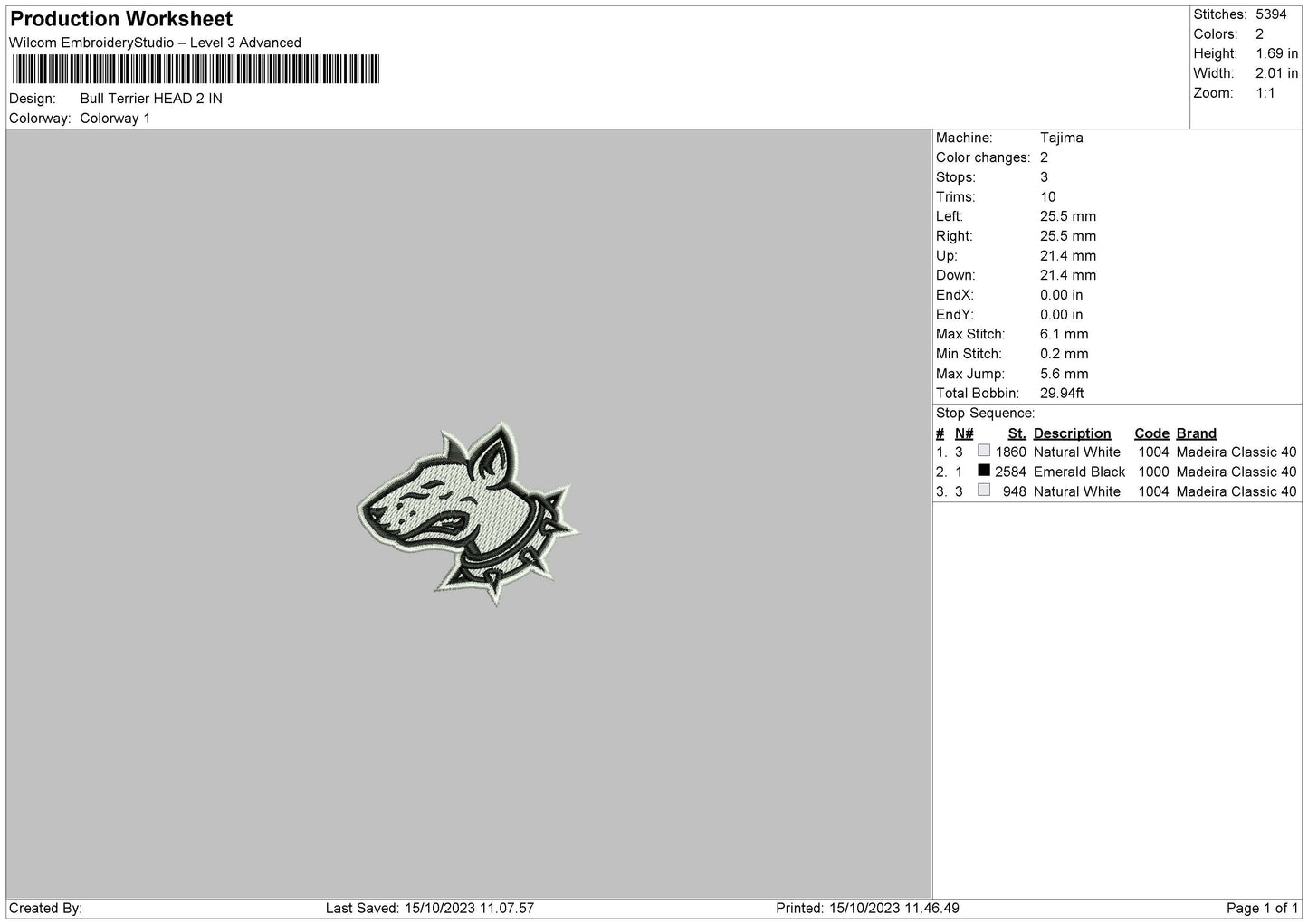 Bull Terrier Head EMbroidery achine Design File 6 sizes