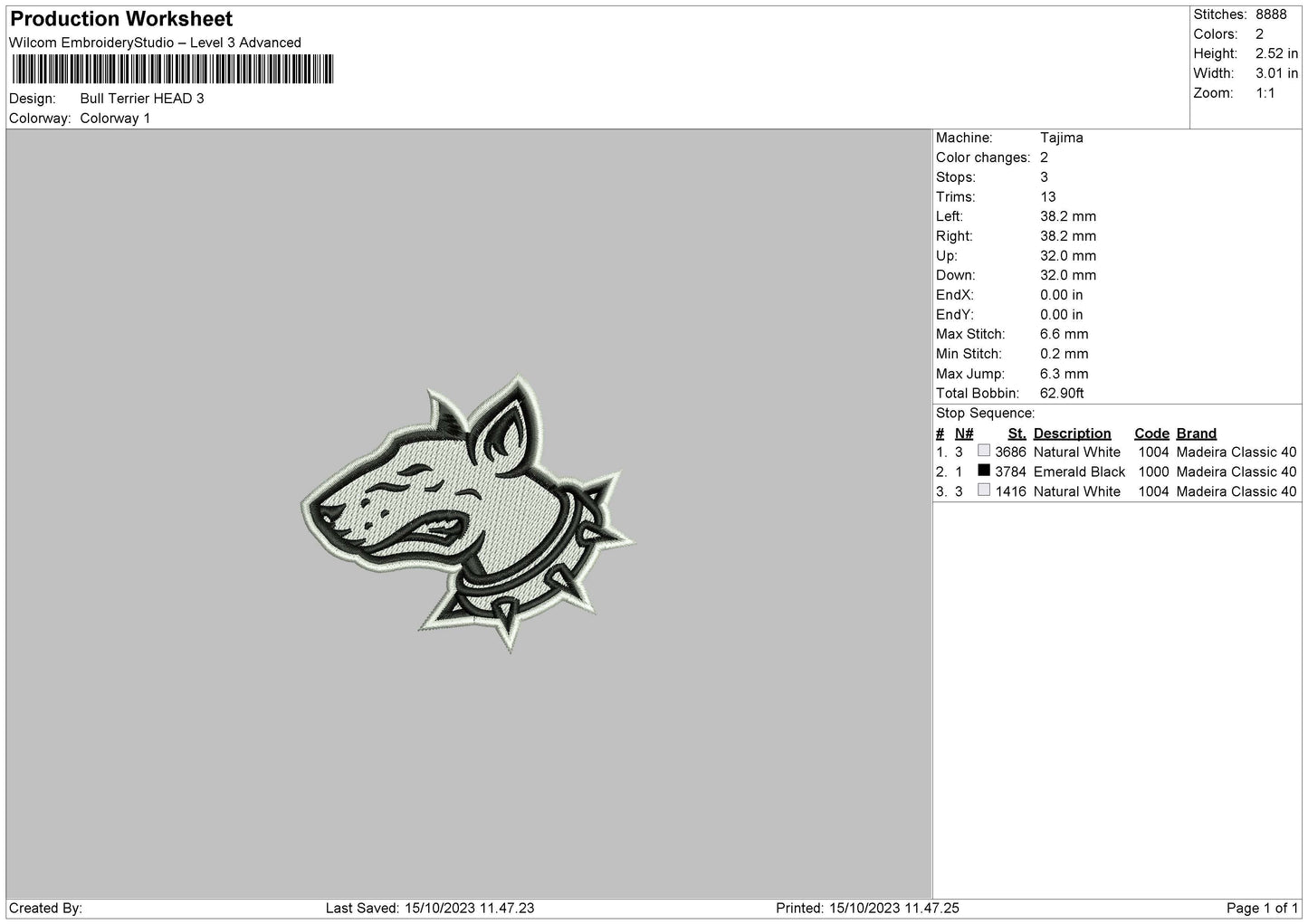 Bull Terrier Head EMbroidery achine Design File 6 sizes