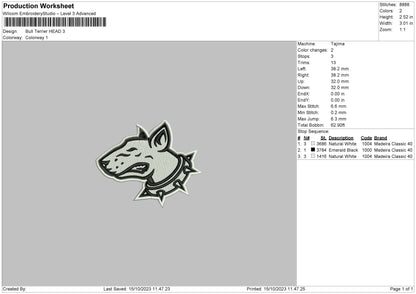 Bull Terrier Head EMbroidery achine Design File 6 sizes