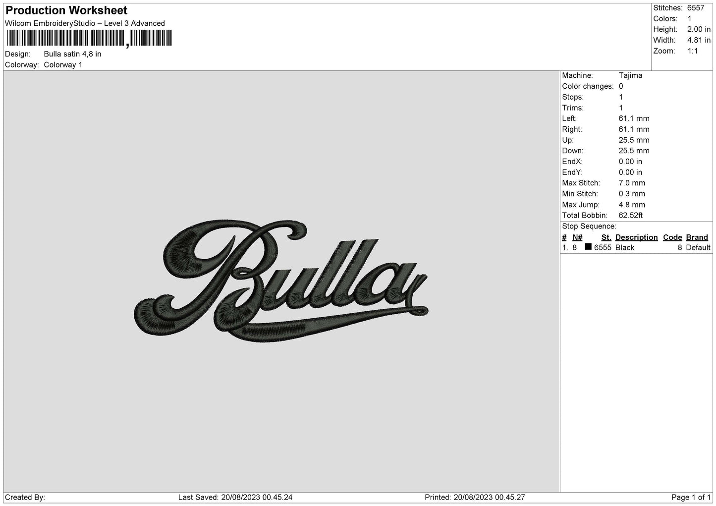 Bulla Satin Embroidery Machine Design File 6 sizes