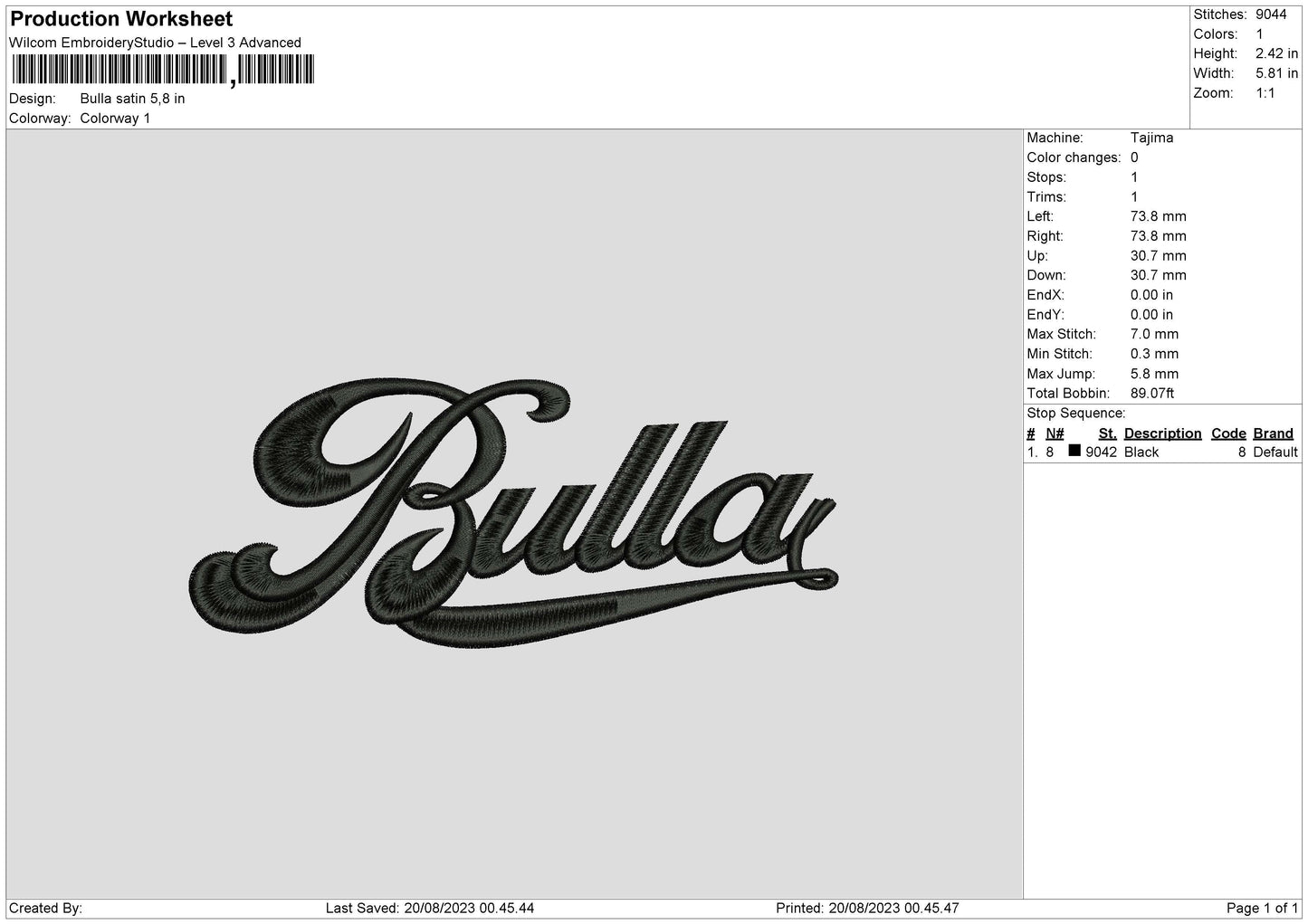 Bulla Satin Embroidery Machine Design File 6 sizes