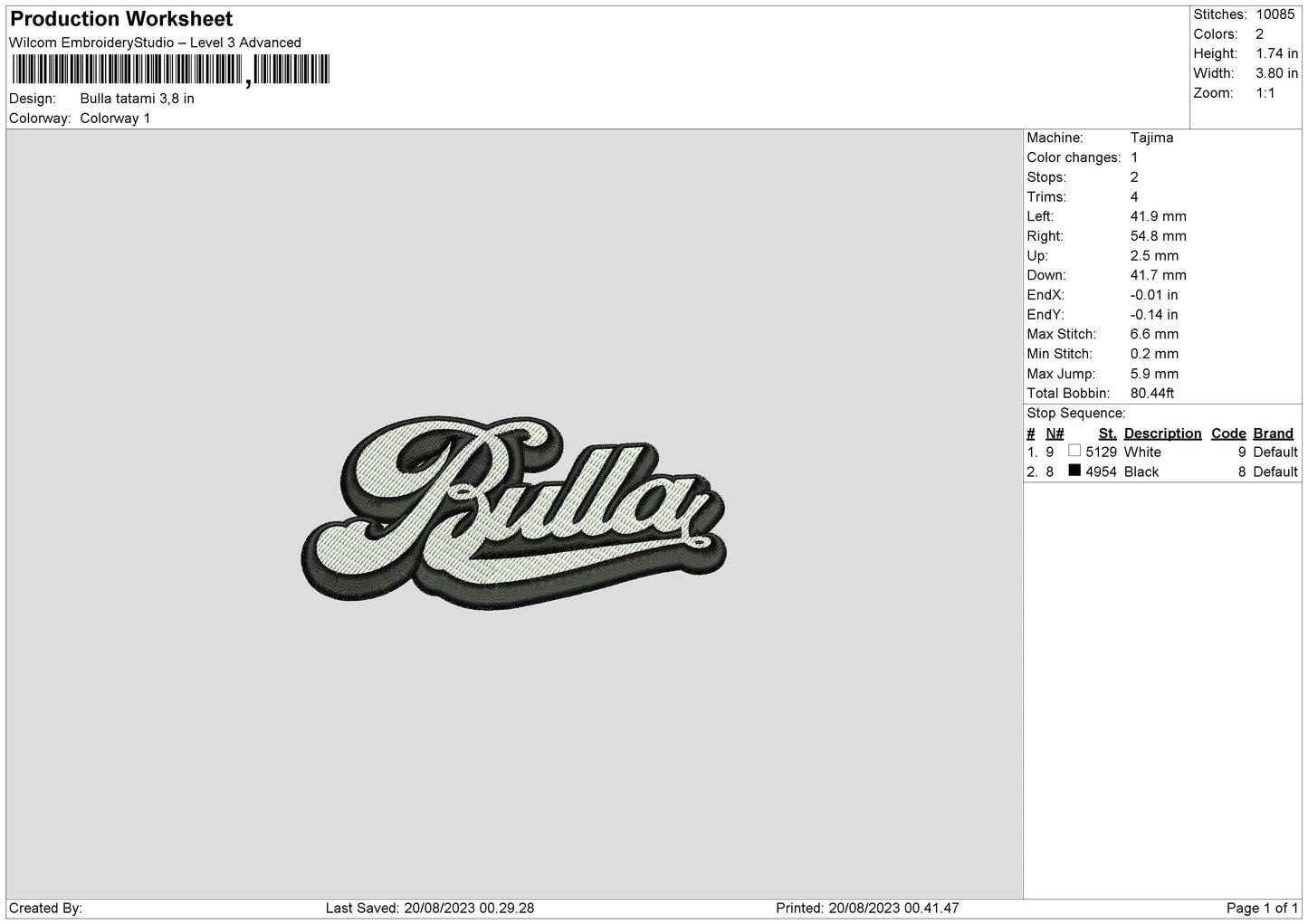 Bulla Tatami Embroidery Machine Design File 6 sizes