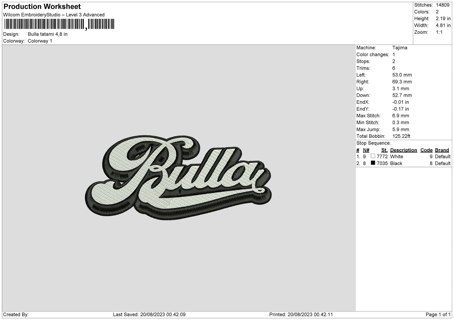 Bulla Tatami Embroidery Machine Design File 6 sizes