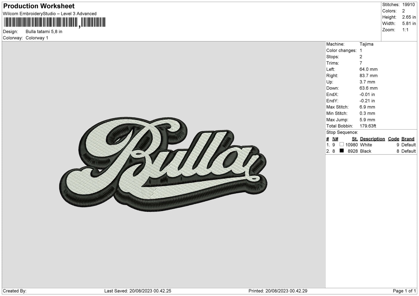 Bulla Tatami Embroidery Machine Design File 6 sizes