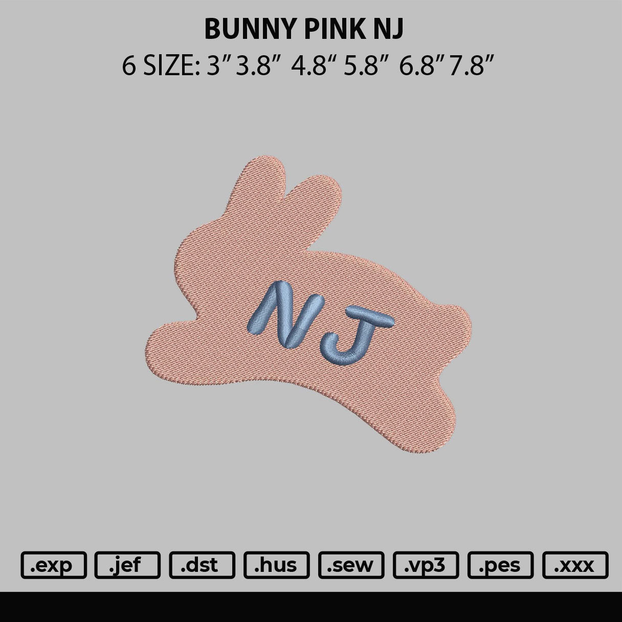 Bunny Pink Nj Embroidery Machine Design File 6 sizes