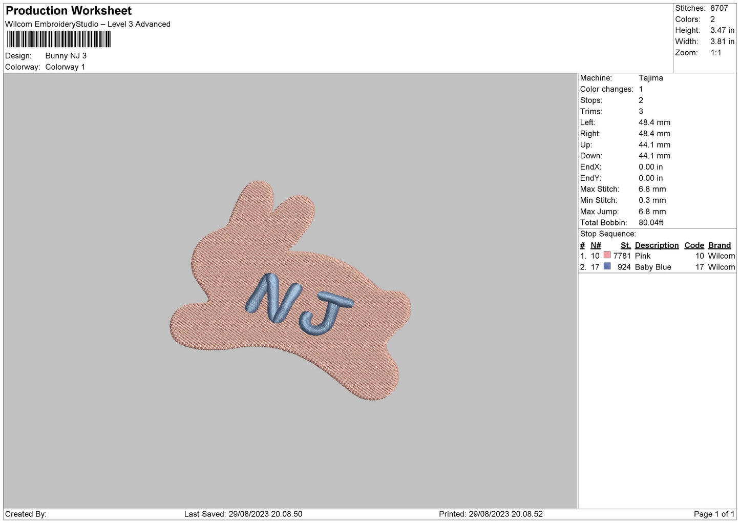 Bunny Pink Nj Embroidery Machine Design File 6 sizes