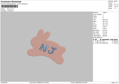 Bunny Pink Nj Embroidery Machine Design File 6 sizes