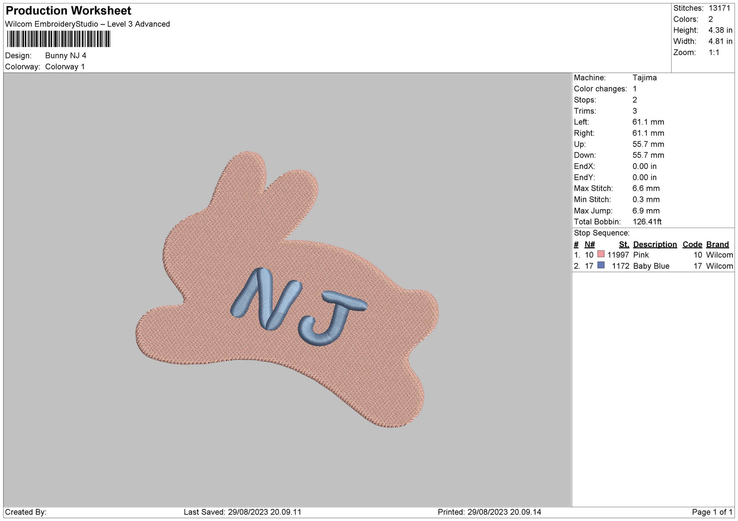 Bunny Pink Nj Embroidery Machine Design File 6 sizes