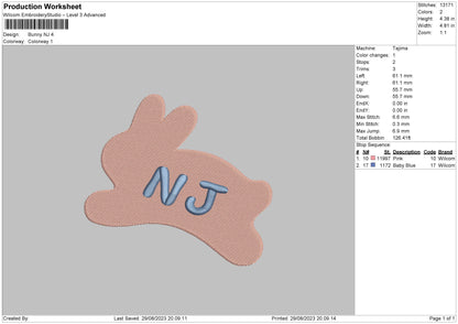 Bunny Pink Nj Embroidery Machine Design File 6 sizes