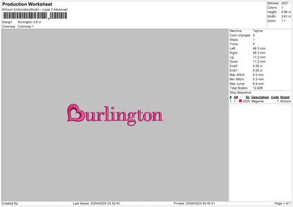 Burlingtontext Embroidary Machine Design File 6 sizes