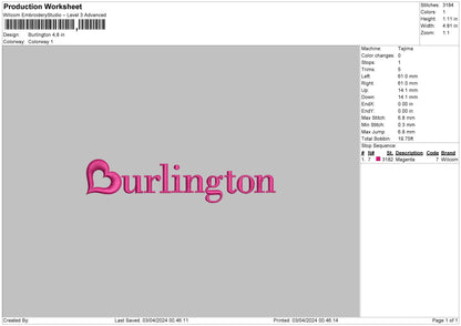 Burlingtontext Embroidary Machine Design File 6 sizes