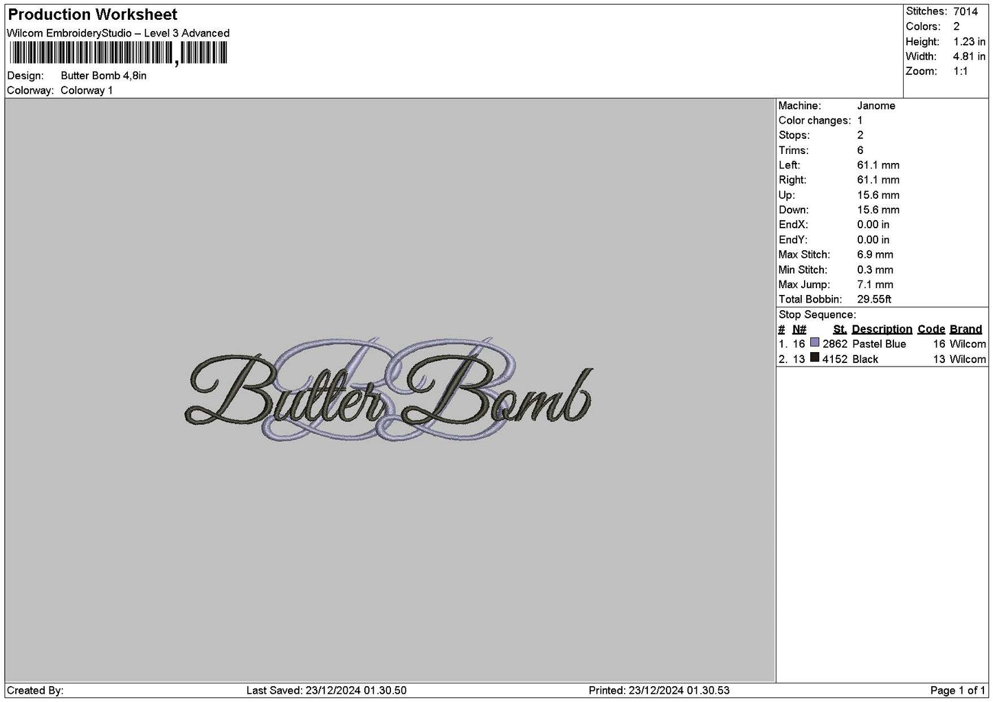 Buttertext Embroidery File 6 sizes
