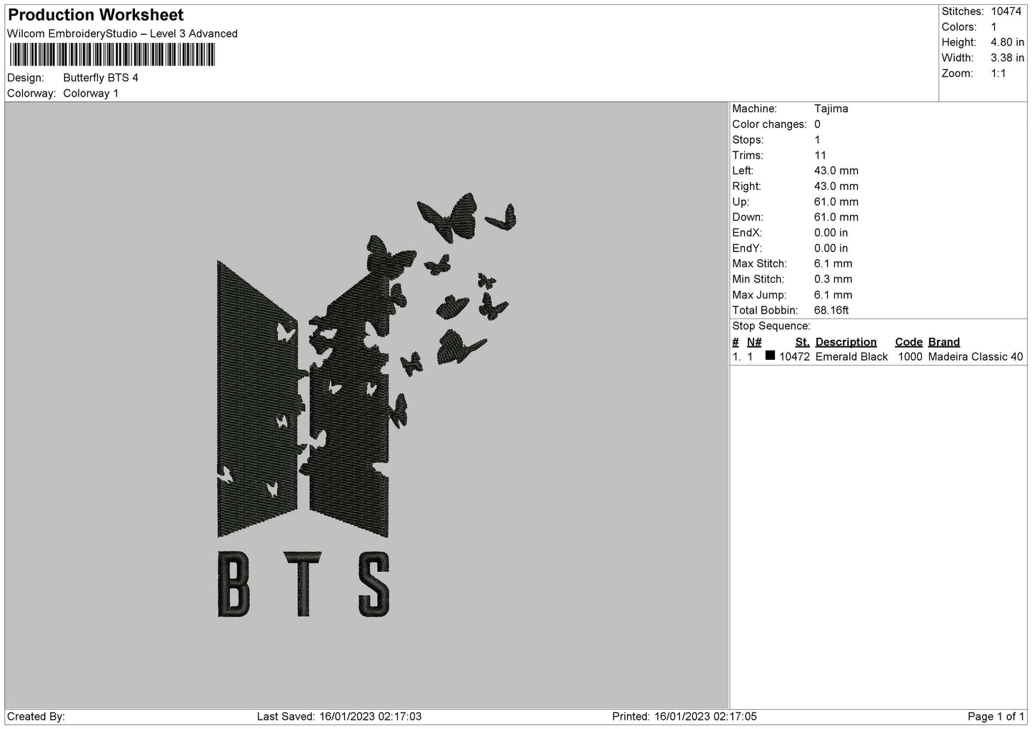 Butterfly Bts Embroidery File 6 sizes