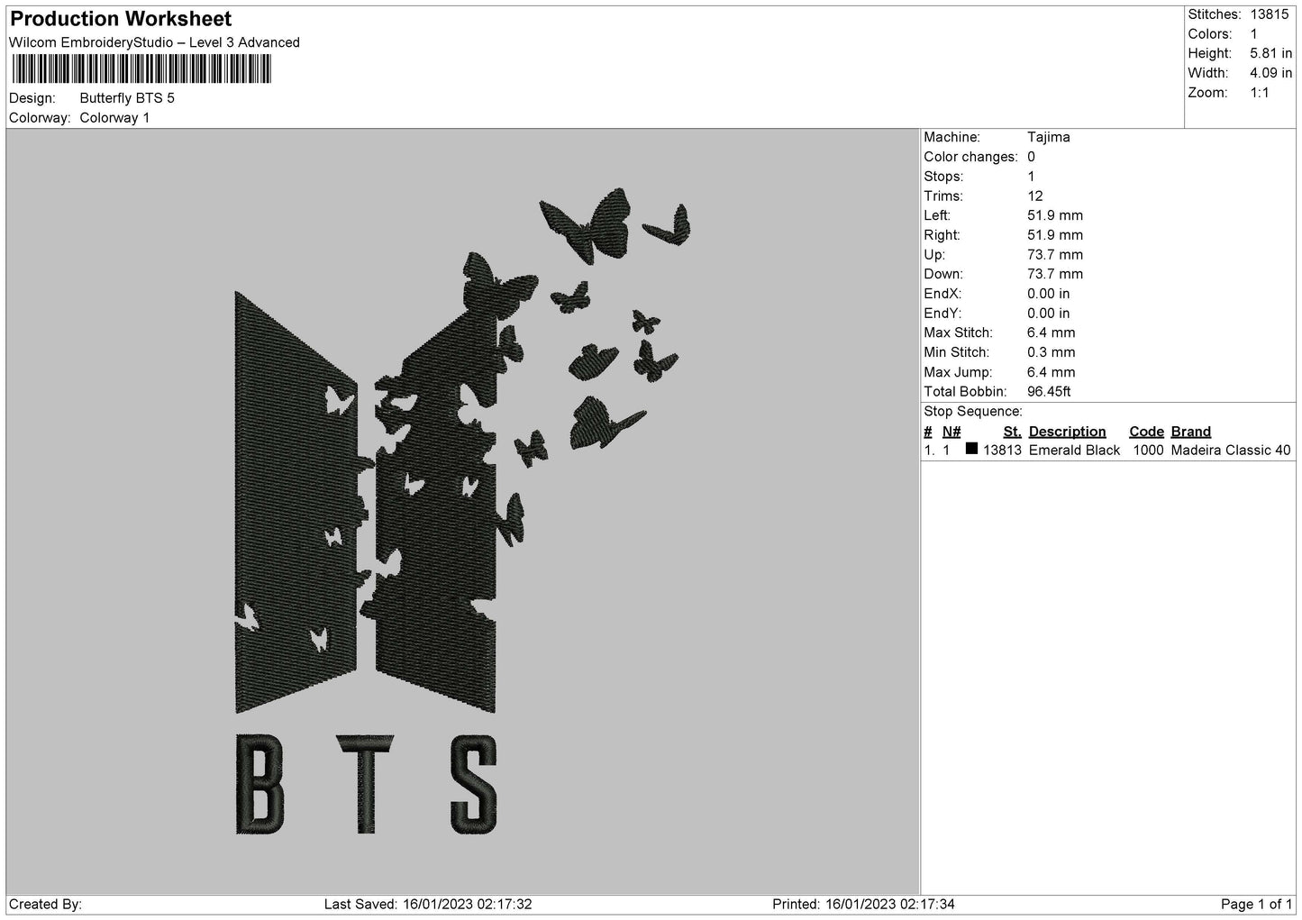 Butterfly Bts Embroidery File 6 sizes