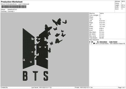 Butterfly Bts Embroidery File 6 sizes