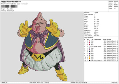 Buu Embroidery File 6 sizes