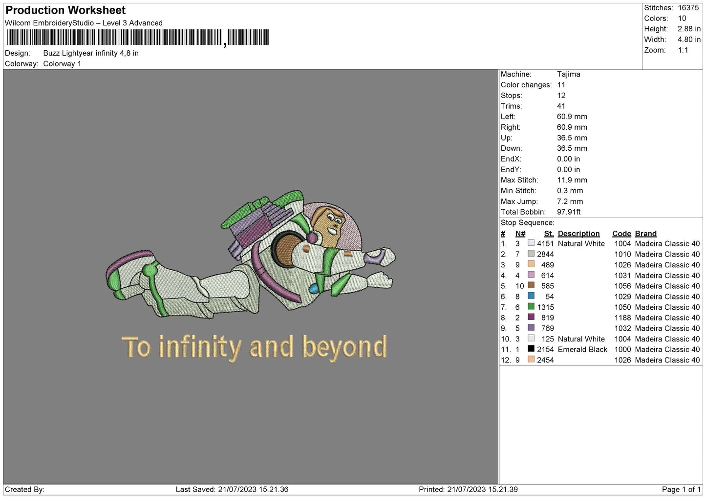 Buzz Lightyear Infinity Embroidery File 6 sizes