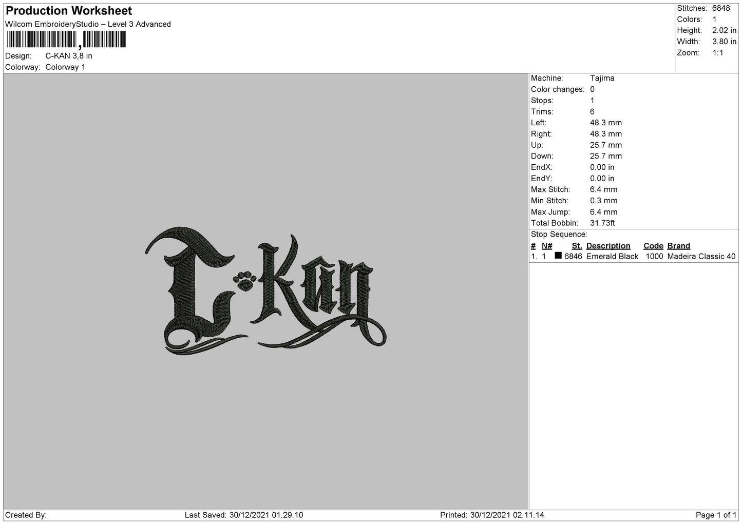 C KAN Embroidery Machine Design File 4 size