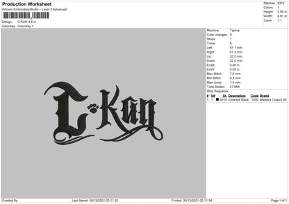C KAN Embroidery Machine Design File 4 size