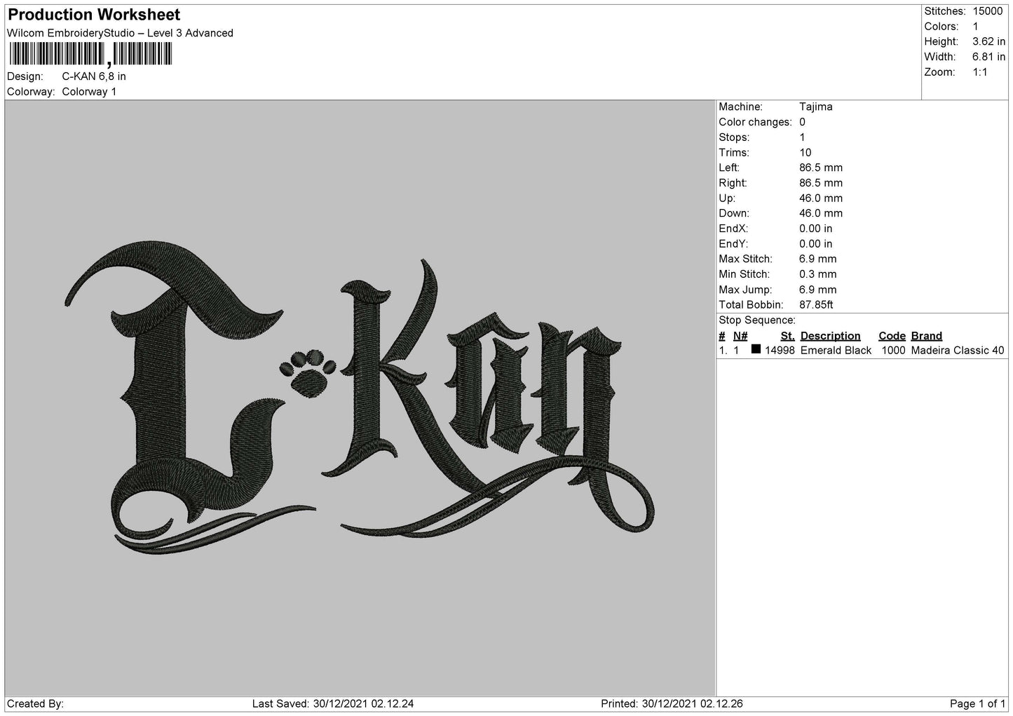 C KAN Embroidery Machine Design File 4 size
