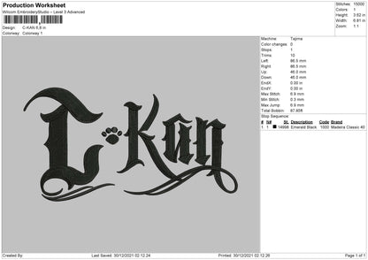 C KAN Embroidery Machine Design File 4 size
