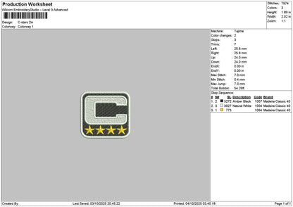 Cstars Embroidery File 6 sizes