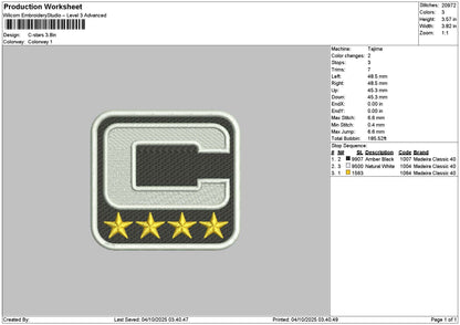 Cstars Embroidery File 6 sizes
