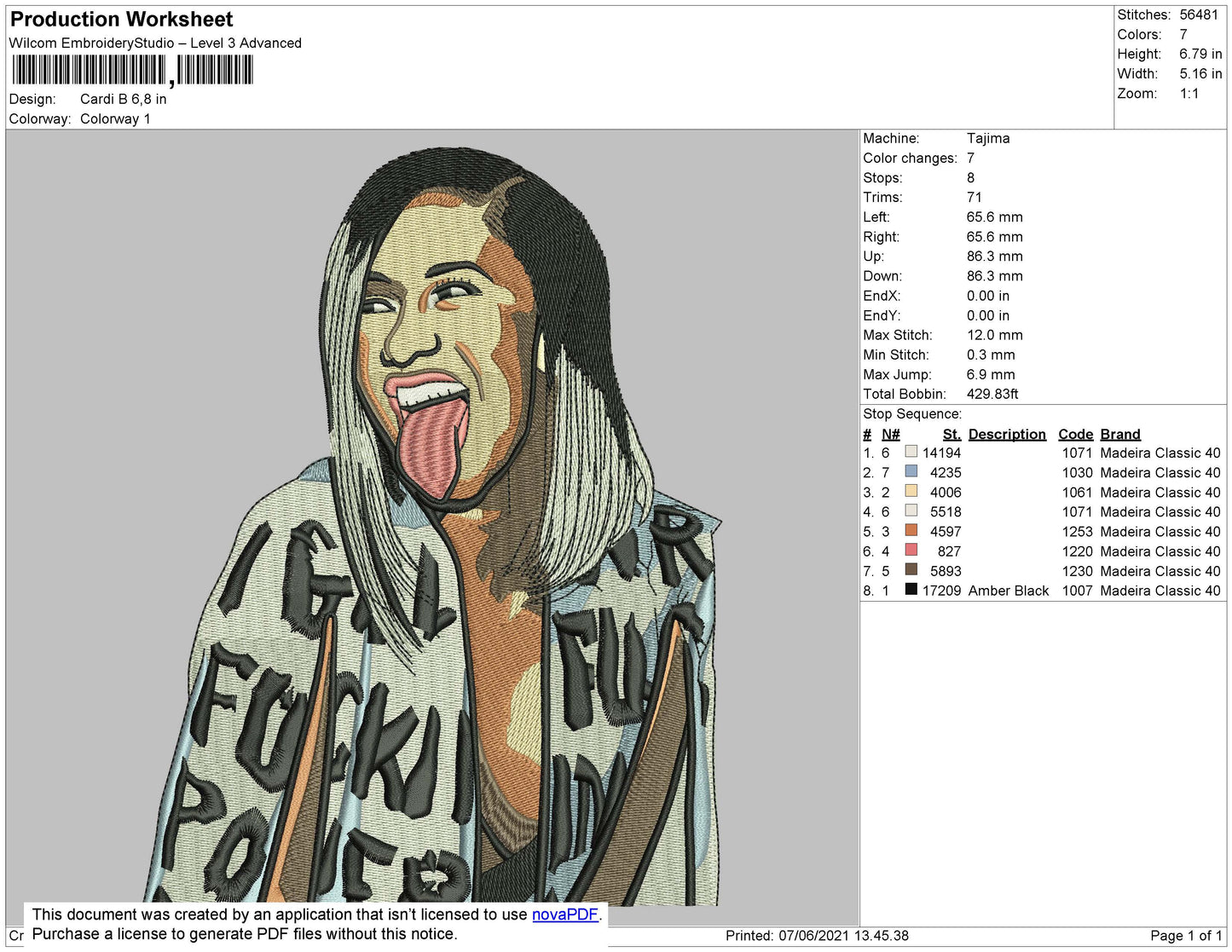 Cardi B Embroidery File 4 size