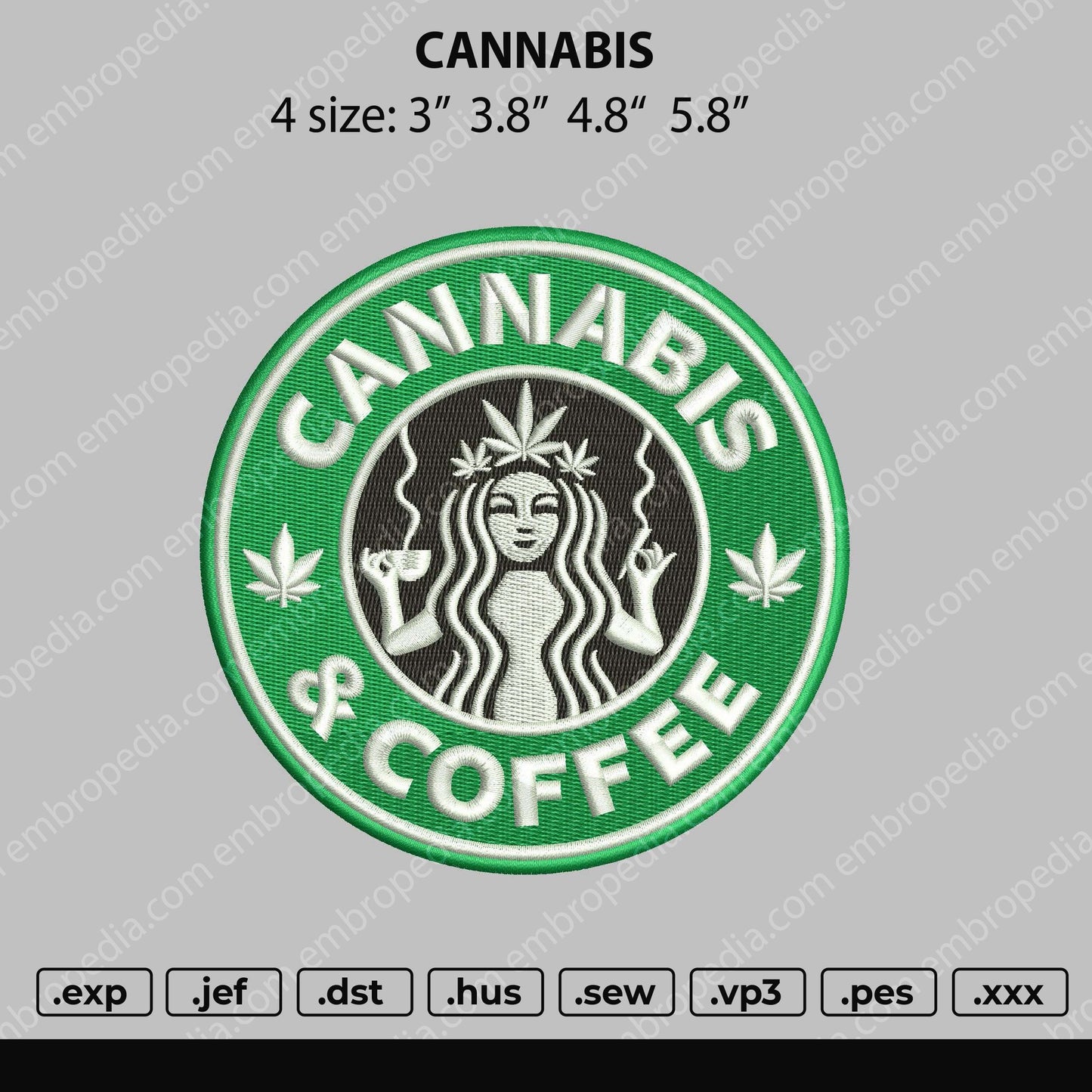 Cannabis Coffee Embroidery Design File 4 size
