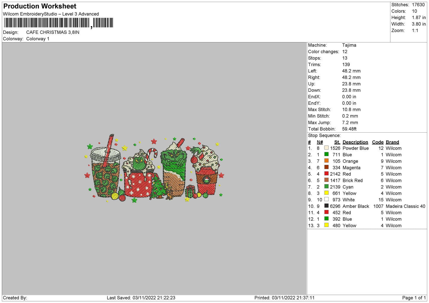 Cafe Xmas Embroidery File 6 sizes