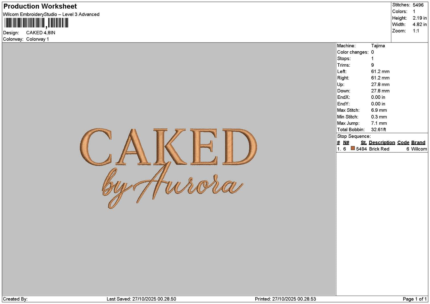 Cakedtext Embroidery File 6 sizes