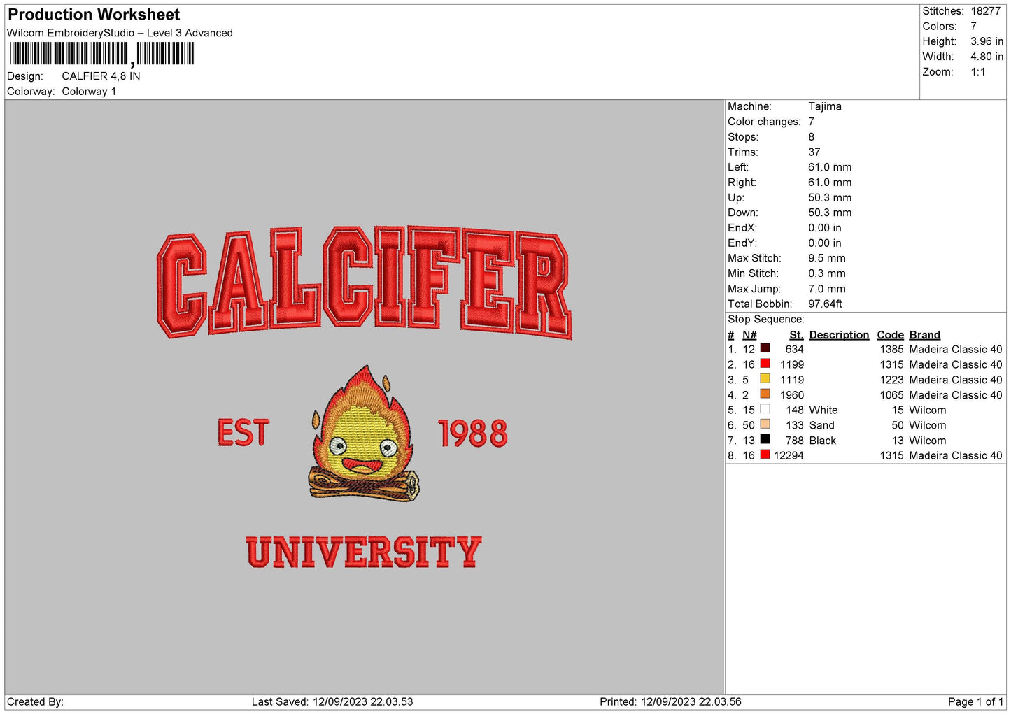 Calcifer Embroidery File 6 sizes