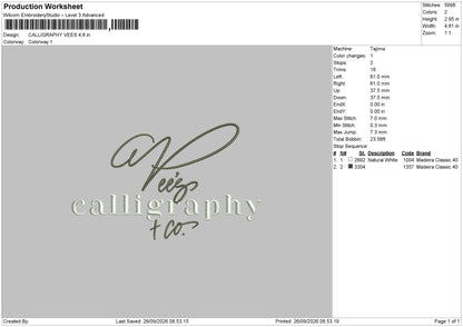 CALLIGHRAPHY VEES Embroidery Machine Design File 6 sizes