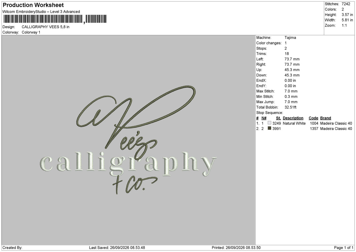 CALLIGHRAPHY VEES Embroidery Machine Design File 6 sizes