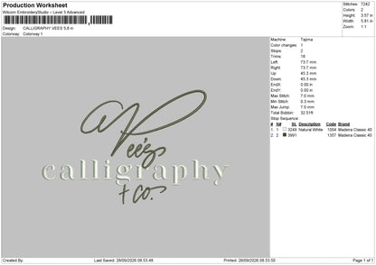 CALLIGHRAPHY VEES Embroidery Machine Design File 6 sizes