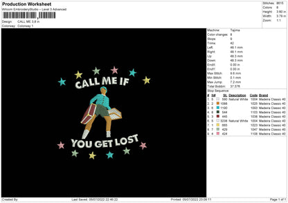 Call Me Embroidery Machine Design File 4 sizes