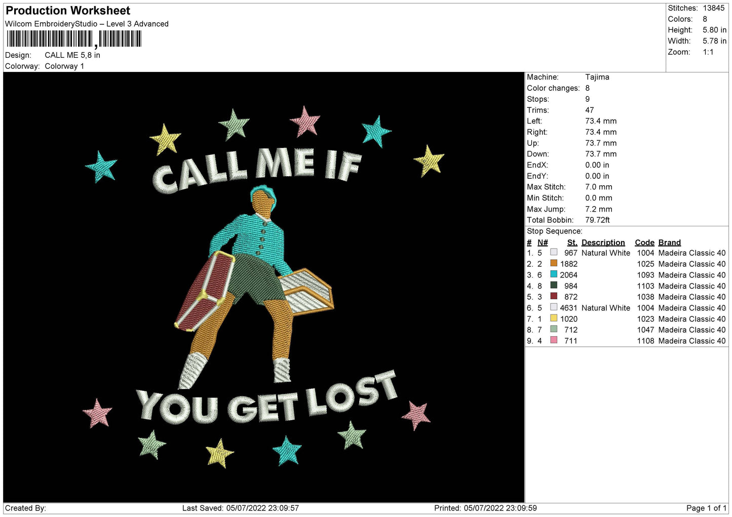 Call Me Embroidery Machine Design File 4 sizes