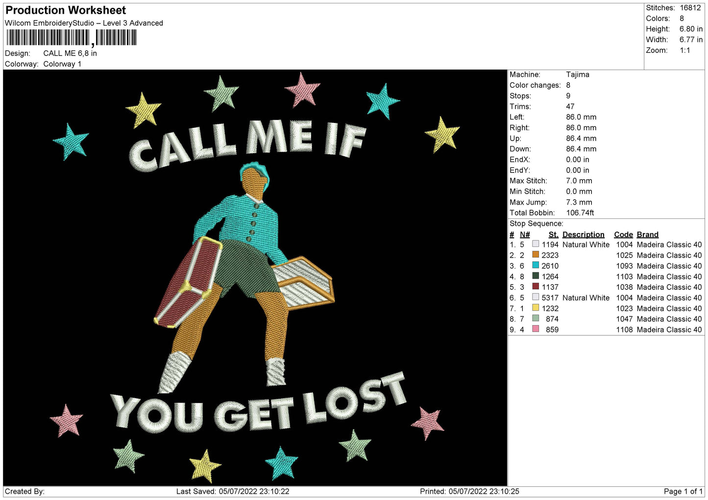 Call Me Embroidery Machine Design File 4 sizes