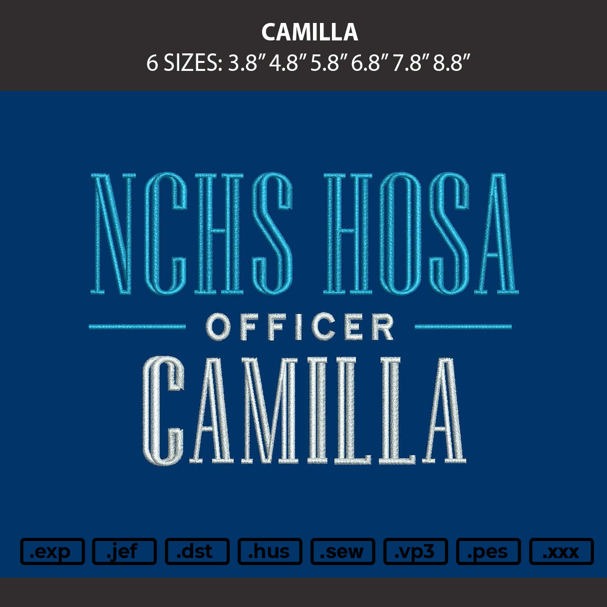 Camilla Embroidery Machine Design File 6 sizes
