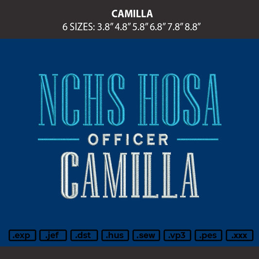 Camilla Embroidery Machine Design File 6 sizes