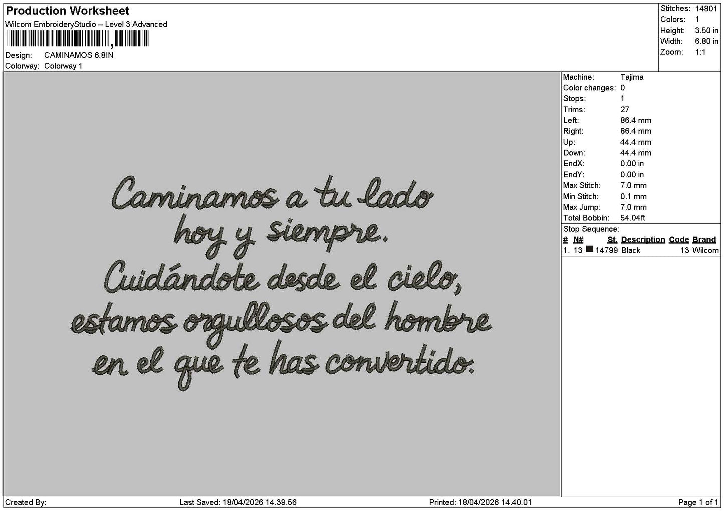 Caminamostext Embroidery File 6 sizes