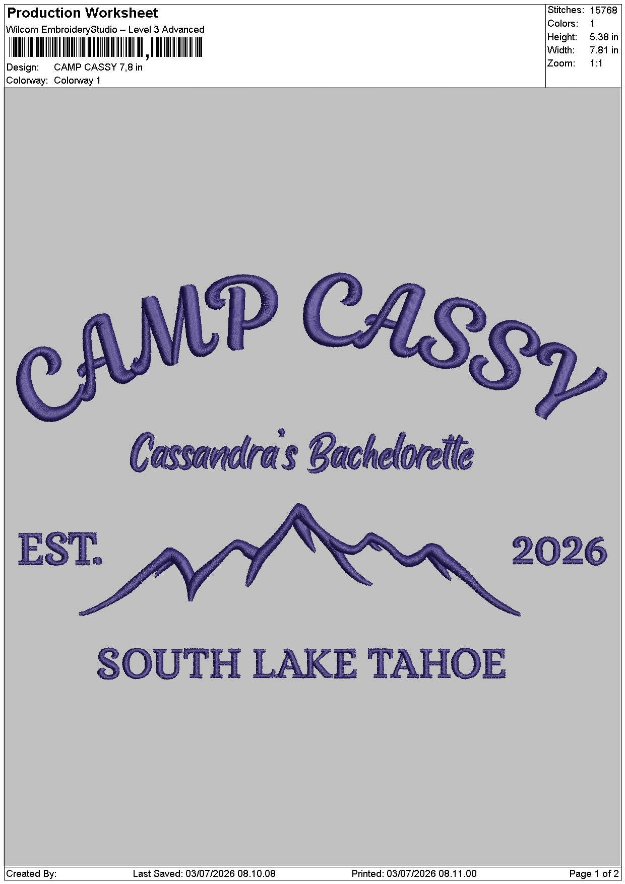 CAMP CASSY Embroidery Machine Design File