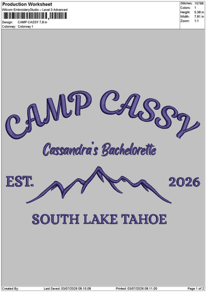 CAMP CASSY Embroidery Machine Design File