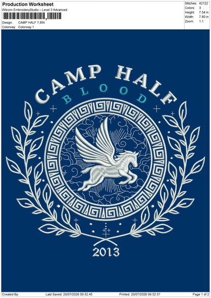 Camp Half Embroidery Machine Design File 6 sizes
