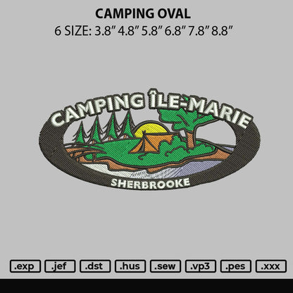 Camping Oval Embroidery Design File 6 sizes