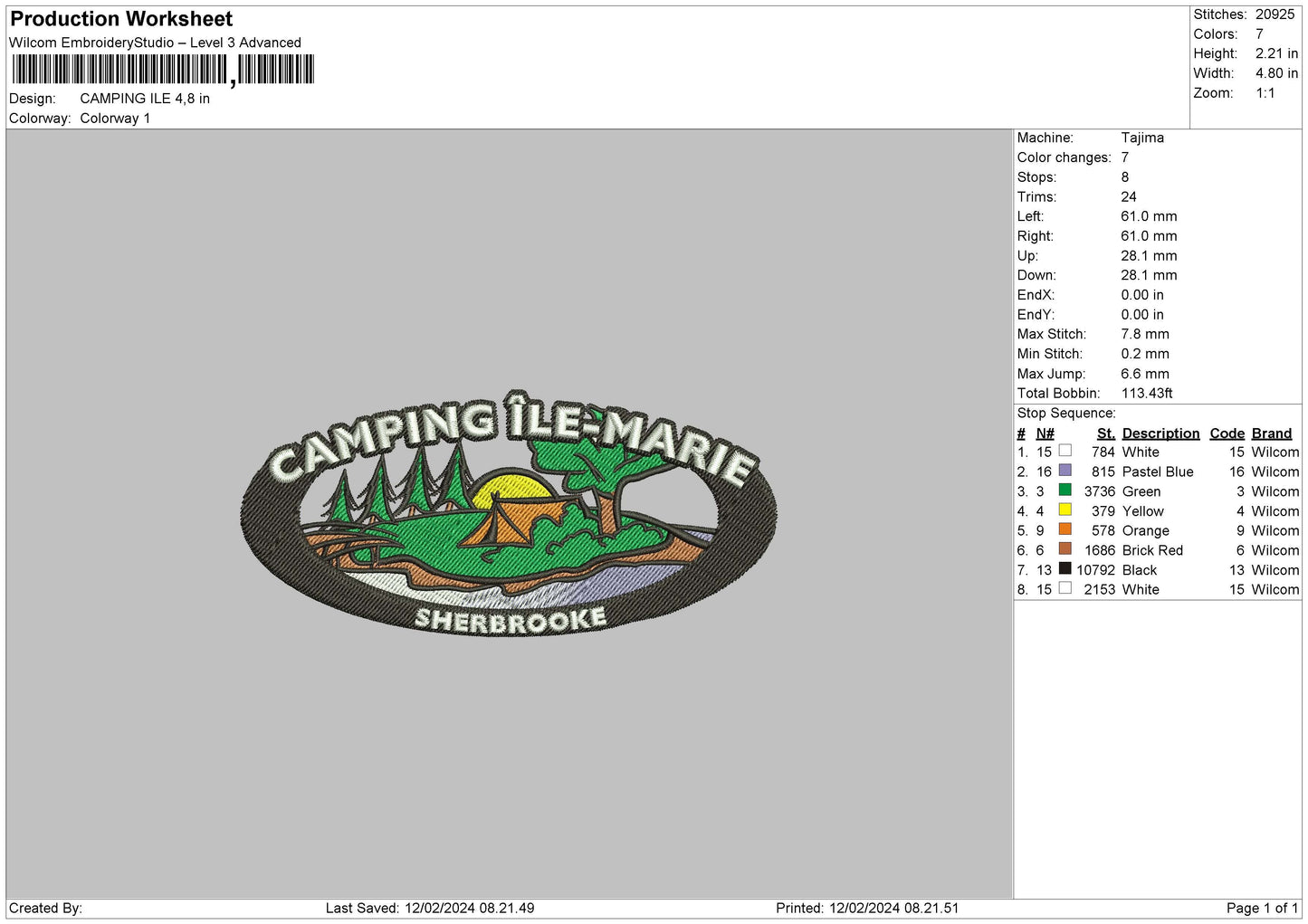 Camping Oval Embroidery Design File 6 sizes