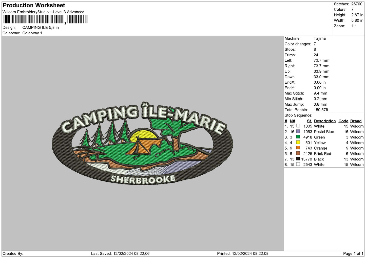 Camping Oval Embroidery Design File 6 sizes