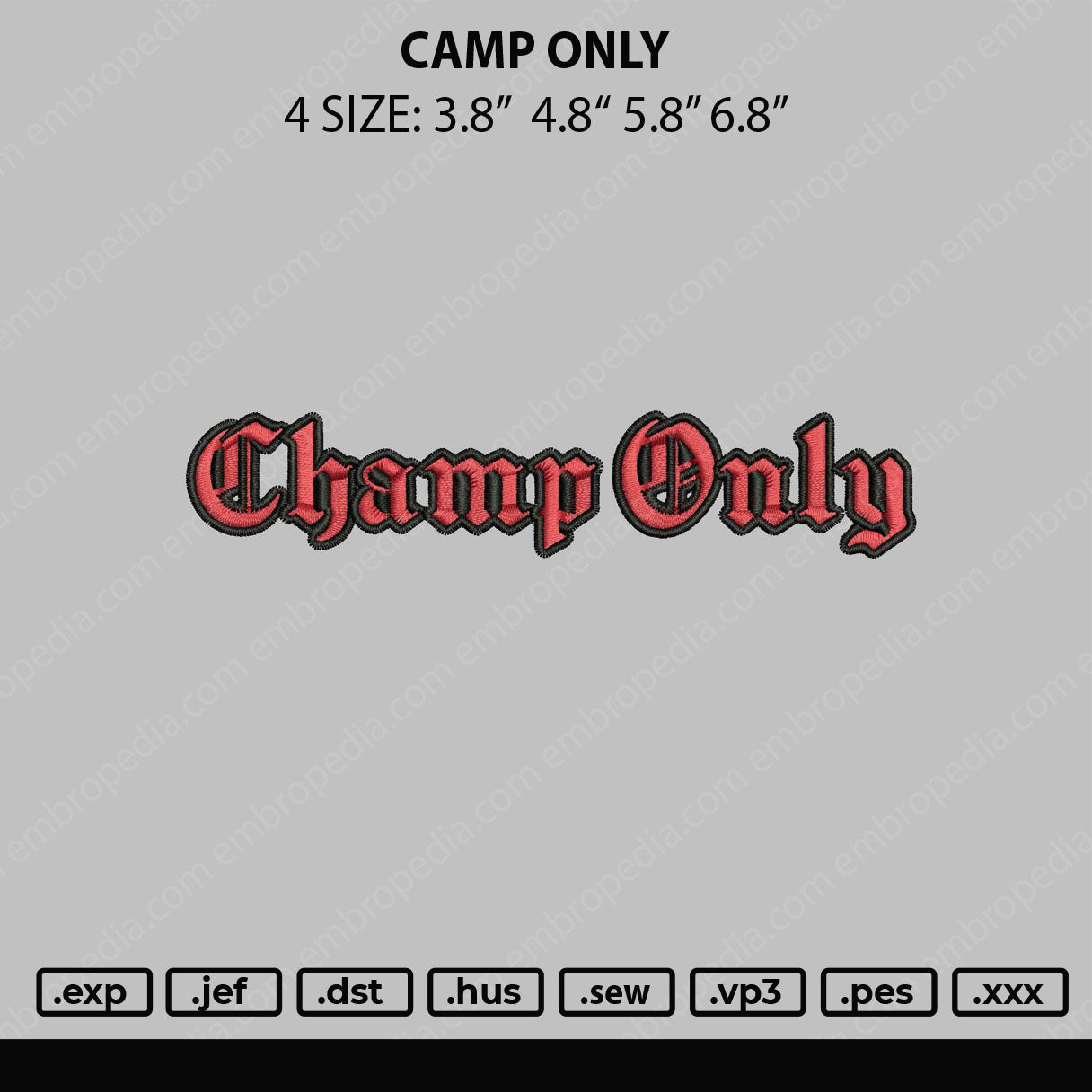 Camp Only Embroidery Design File 4 size