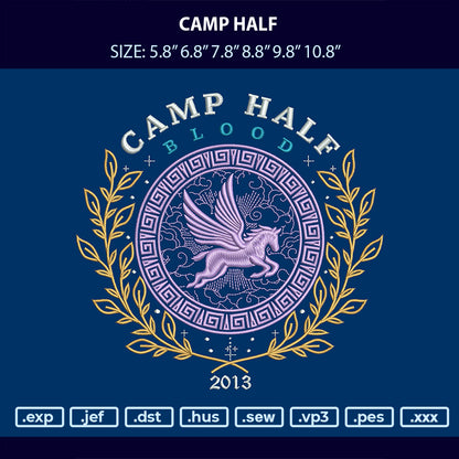 Camp Half Embroidery Machine Design File 6 sizes