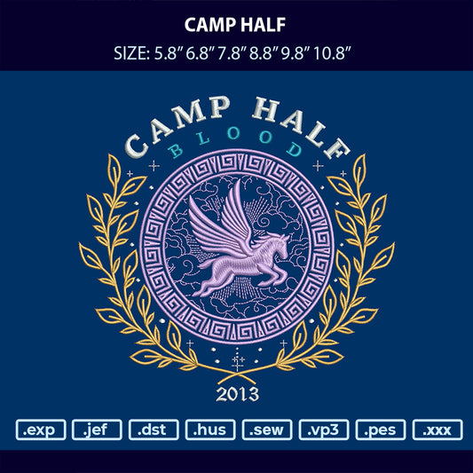 Camp Half Embroidery Machine Design File 6 sizes